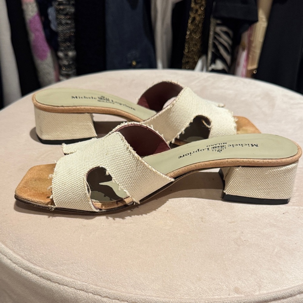 Cream Block Heel Mules
